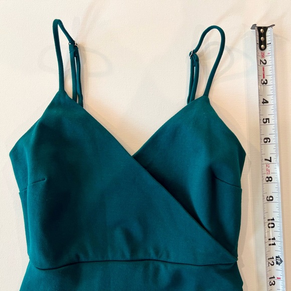 Lulu's Fitted Teal Emerald Green Mid Length Dress Straps Side Slit Extra Small - Picture 7 of 13